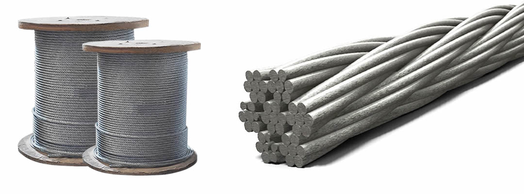 two spools galvanized and a short rope with GWR 7 × 7 WSC construction